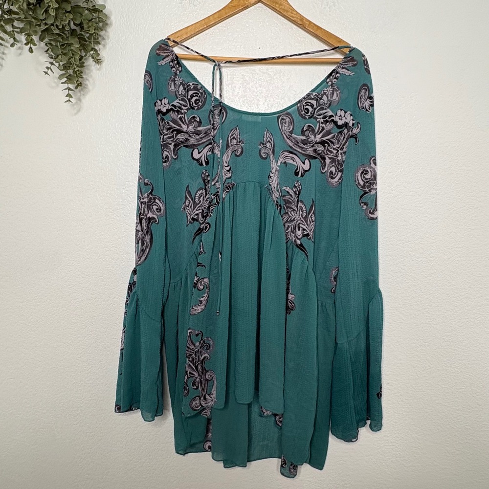 Free People Intimately Voile and Lace Trapeze Slip Dress Teal Floral Large - Picture 6 of 7